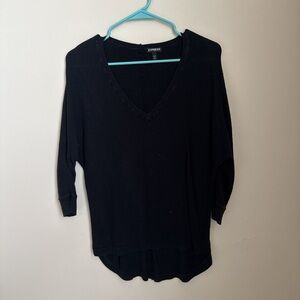 Express Women's Black three quarter Sleeve V-Neck Top